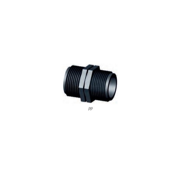 Bassin de jardin : PP mamelon fileté double ½ x ½, Raccords taraudé-fileté