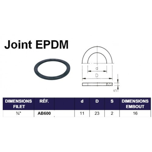 Bassin de jardin : JOINT EPDM POUR EMBOUT FILET INT 3/4", Joints pour raccord de bassin