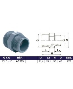 Bassin de jardin : DOUILLE REDUCTION FILETE 1"1/4 x,1", Raccord fileté cannelé