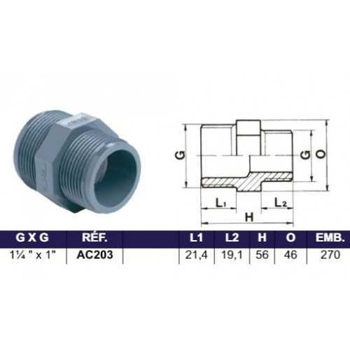 Bassin de jardin : DOUILLE REDUCTION FILETE 1"1/4 x,1", Raccord fileté cannelé