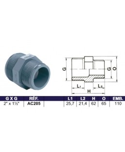 Bassin de jardin : DOUILLE REDUCTION FILETE 2" x1"1/2, Raccord fileté cannelé