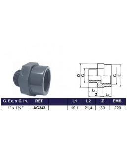 Bassin de jardin : DOUILLE FILET EXTÉRIEUR FILET INTÉRIEUR 1" X 1"1/4, Raccord fileté cannelé