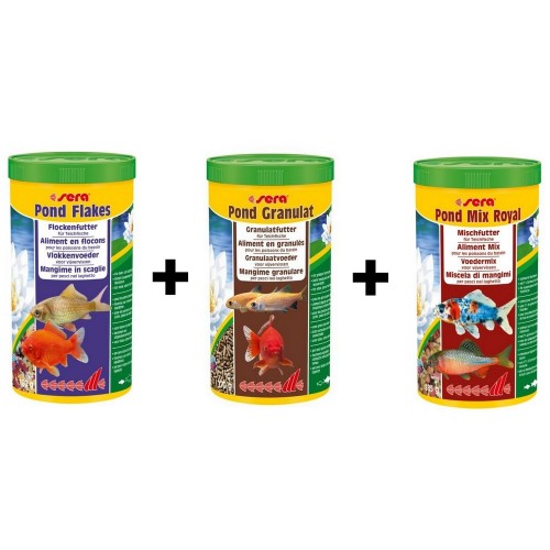 Bassin de jardin : pack 3L Flakes-Granulat-Mix Royal, Nourriture Serapond