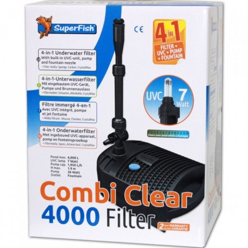 Bassin de jardin : Filtre combi clear 4000- UV 7W - pompe 1950 L/H, Kit Superfish