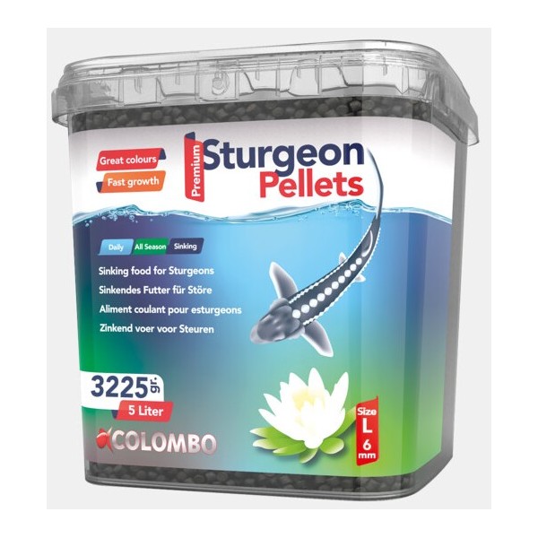 Bassin de jardin : COLOMBO ESTURGEON FOOD 5L 3250g (6 mm LARGE), Esturgeons