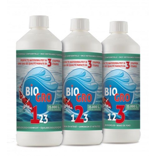 Bassin de jardin : BIOGRO 123 - 3x1 Litre (Pour 25.000 L), Bactéries