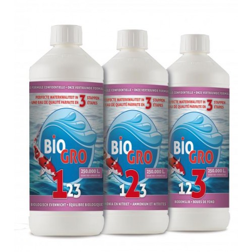 Bassin de jardin : BIOGRO 123 - 3x1 Litre (Pour 250.000 L), Bactéries