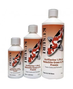 Bassin de jardin : KUSURI ACRIFLAVINE MALACHITE GREEN PREMIX 1 litre, Fin de série
