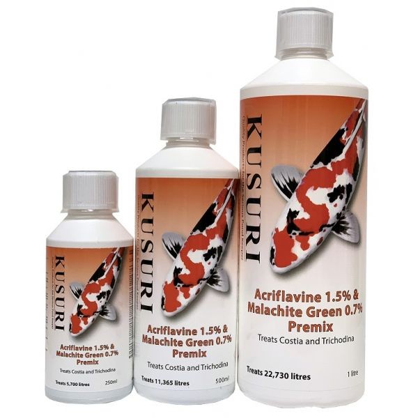 Bassin de jardin : KUSURI ACRIFLAVINE MALACHITE GREEN PREMIX 1 litre, Fin de série